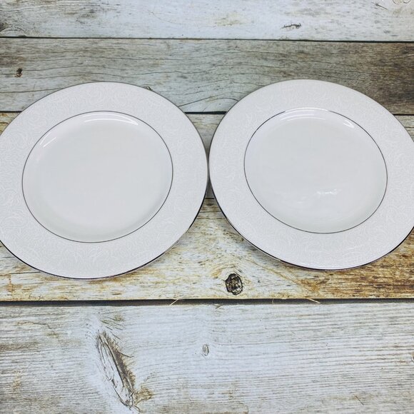 American Manor China CHANTILLY Cream Flowers Platinum Salad Lunch Plates Set 7 - Picture 6 of 16